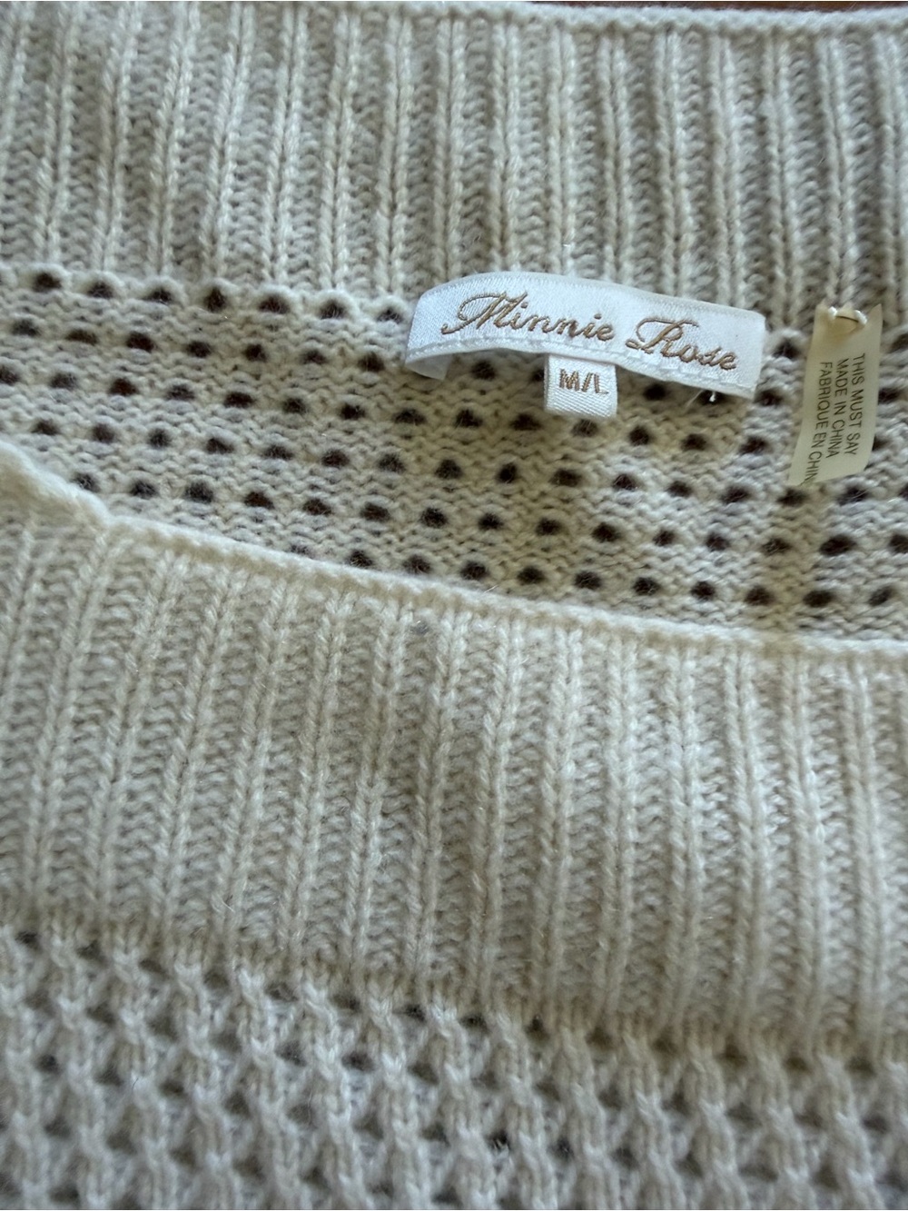 MINNIE ROSE EUC Cream Short Dolman Sleeve Knit Sweater Caftan M L Cashmere - Picture 2 of 5